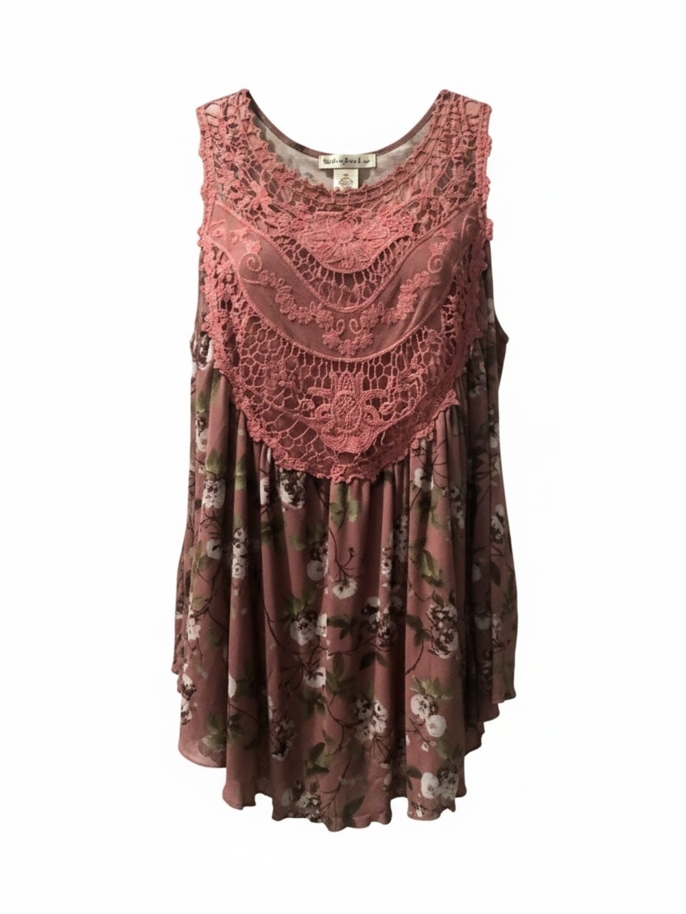 Indigo Thread Co Boho Floral Crochet Lace Tank Top Extra Large XL Mauve Pink